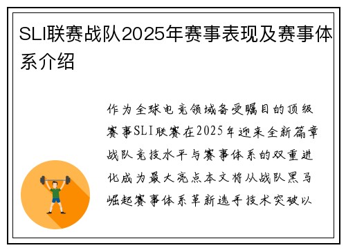 SLI联赛战队2025年赛事表现及赛事体系介绍